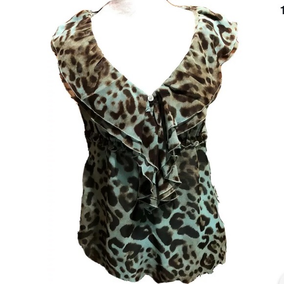 NWOT Boston Proper Top Empire Aqua Animal Print - Picture 1 of 7